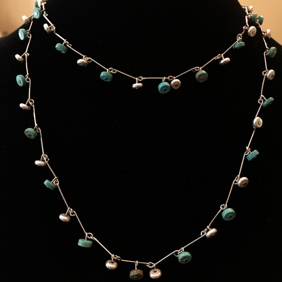 Hand made chain with hanging turquoise and silver - Picture 2 of 7